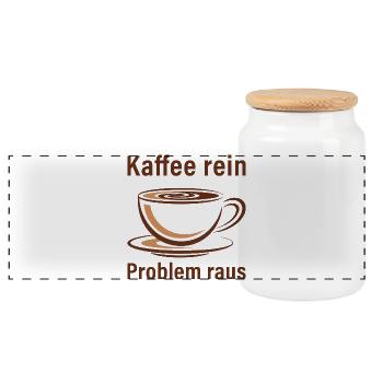 Kaffee rein, Problem raus - Panorama Keksdose mit Holzdeckel - Weiß - Vorne