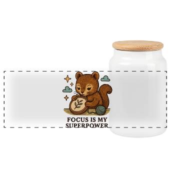 Focus Is My Superpower – Squirrel - Panoramic Cookie Jar with Wooden Lid - white - Front