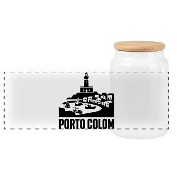 Porto Colom Silhouette Wahrzeichen - Panorama Keksdose mit Holzdeckel - Weiß - Vorne