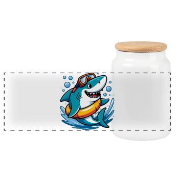 Hai mit Taucherbrille Cartoon - Panorama Keksdose mit Holzdeckel - Weiß - Vorne