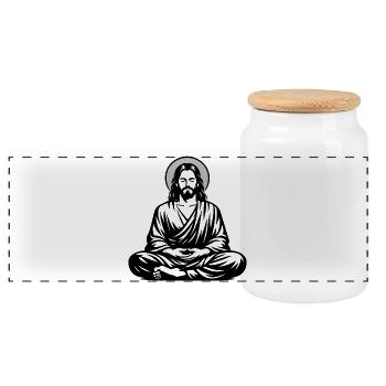 Jesus in meditation - Panorama Keksdose mit Holzdeckel - Weiß - Vorne
