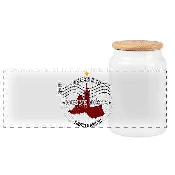 Bonne Mère Marseille – Vintage-Notre-Dame-Briefmarke - Panorama Keksdose mit Holzdeckel - Weiß - Vorne