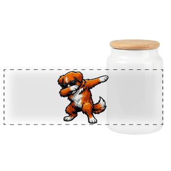 Dabbing Nova Scotia Duck Tolling Retriever - Panorama Keksdose mit Holzdeckel - Weiß - Vorne