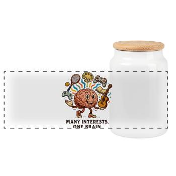 Many interests, one brain - Panoramic Cookie Jar with Wooden Lid - white - Front