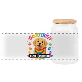 Chien Arc en Ciel Love Everyone - Boîte à biscuits avec couvercle en bois - blanc - Devant
