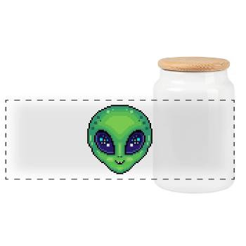 Cute Alien Kawaii Pixel Art Style - Panoramic Cookie Jar with Wooden Lid - white - Front