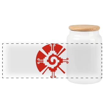 Solar Geometric Pattern (Red) - Panoramic Cookie Jar with Wooden Lid - white - Front