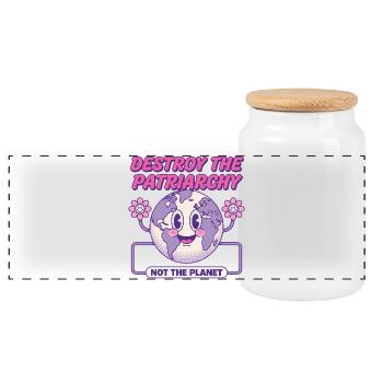 Destroy The Patriarchy Not The Planet - Panoramic Cookie Jar with Wooden Lid - white - Front
