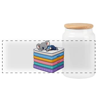 Sleeping koala on colorful mattresses - Panoramic Cookie Jar with Wooden Lid - white - Front