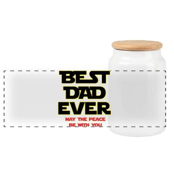 Best Dad Ever Neon Outline - Panoramic Cookie Jar with Wooden Lid - white - Front