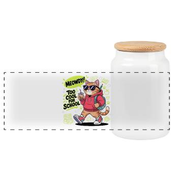 Chat de l’école - Boîte à biscuits avec couvercle en bois - blanc - Devant