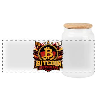 Bitcoin Deutschland Fußball Krypto  - Panorama Keksdose mit Holzdeckel - Weiß - Vorne