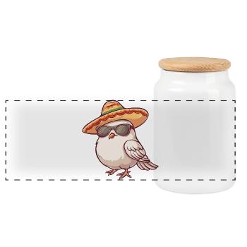 Taube Vogel Lustig Sombrero - Panorama Keksdose mit Holzdeckel - Weiß - Vorne