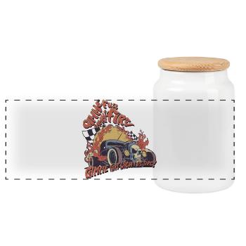 Conception du crâne Hot Rod Flames - Boîte à biscuits avec couvercle en bois - blanc - Devant