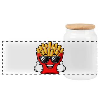 Pommes Frites Fast Food Sommer Sonne - Panorama Keksdose mit Holzdeckel - Weiß - Vorne