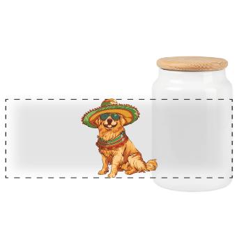 Chien Golden Retriever Sombrero - Boîte à biscuits avec couvercle en bois - blanc - Devant