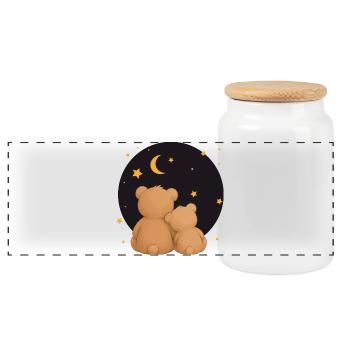 Two cuddly bears under a starry sky animal motif - Panoramic Cookie Jar with Wooden Lid - white - Front