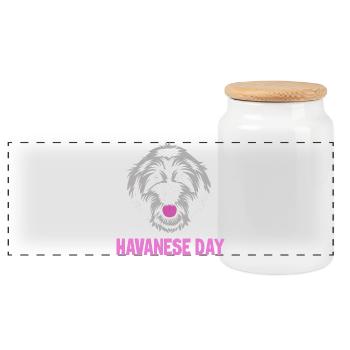 Chien bichon havanais - Boîte à biscuits avec couvercle en bois - blanc - Devant