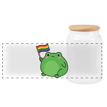 Pride Month LGBTQ - LGBT Frog - Panoramic Cookie Jar with Wooden Lid - white - Front