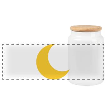 Gelber Mond-Crescent auf Schwarz - Panorama Keksdose mit Holzdeckel - Weiß - Vorne