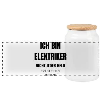 Elektriker Held Ohne Umhang Lustig Spruch - Panorama Keksdose mit Holzdeckel - Weiß - Vorne
