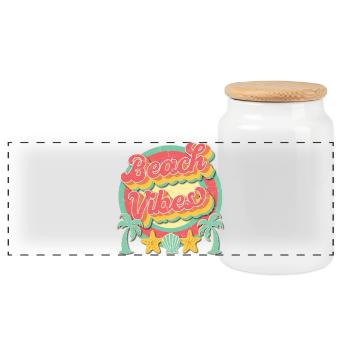 Beach Vibes Retro Palm Sunset - Panoramic Cookie Jar with Wooden Lid - white - Front
