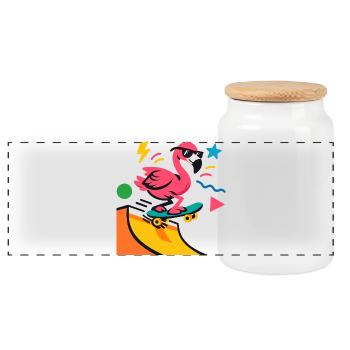 Flamingo Skateboard Neon - Panorama Keksdose mit Holzdeckel - Weiß - Vorne