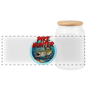 Motif de la pêche au brochet - Boîte à biscuits avec couvercle en bois - blanc - Devant