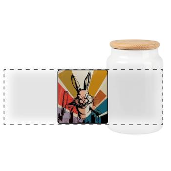 Angry Bunny in Retro Pop Art - Panoramic Cookie Jar with Wooden Lid - white - Front