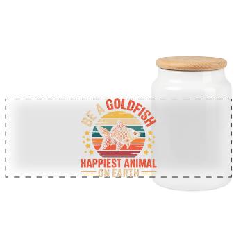  Be A Goldfish Happiest Animal On Earth Lustiger - Panorama Keksdose mit Holzdeckel - Weiß - Vorne