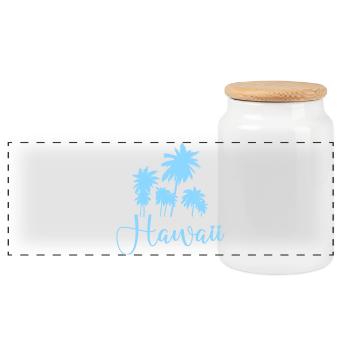 Hawaii Palm Trees Script Design - Panoramic Cookie Jar with Wooden Lid - white - Front