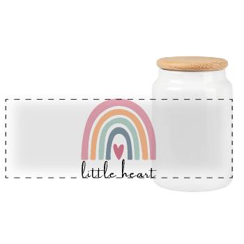 Little Heart Regenbogen | Kinder Design - Panorama Keksdose mit Holzdeckel - Weiß - Vorne