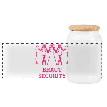 Braut Security (JGA Polterabend Peitsche / Pink) - Panorama Keksdose mit Holzdeckel - Weiß - Vorne