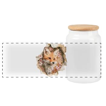Fox with cherry blossoms - Panoramic Cookie Jar with Wooden Lid - white - Front