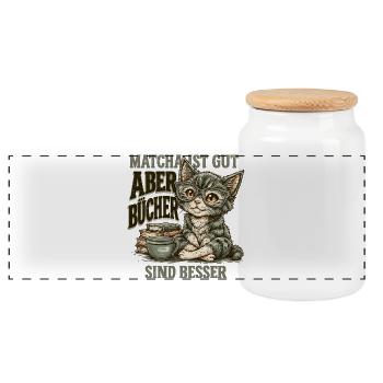 Bücherwurm Matcha Tee T-Shirt Geschenk Idee - Panorama Keksdose mit Holzdeckel - Weiß - Vorne