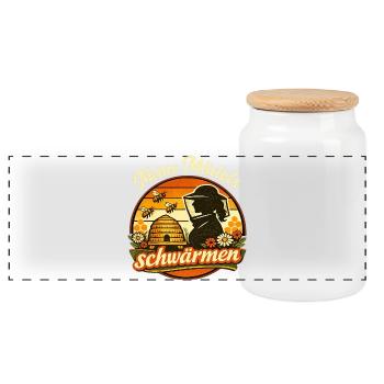 Imkerin Spruch Meine Mädels schwärmen - Panorama Keksdose mit Holzdeckel - Weiß - Vorne