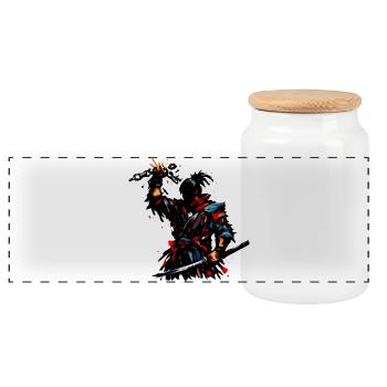 Samouraï rouge dans une frénésie de couleurs - Boîte à biscuits avec couvercle en bois - blanc - Devant
