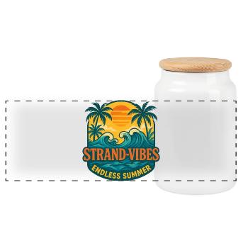Strand-Vibes Endless Summer - Panorama Keksdose mit Holzdeckel - Weiß - Vorne