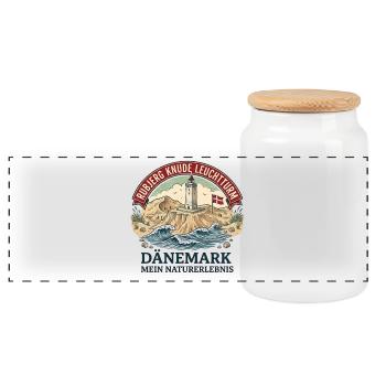 Rubjerg Knude Leuchtturm Dänemark - Panorama Keksdose mit Holzdeckel - Weiß - Vorne