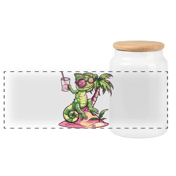 Chameleon Summer Holidays - Panoramic Cookie Jar with Wooden Lid - white - Front