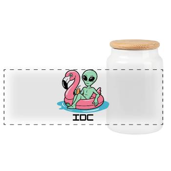 Extraterrestre dans le char rose des flamants roses - Boîte à biscuits avec couvercle en bois - blanc - Devant
