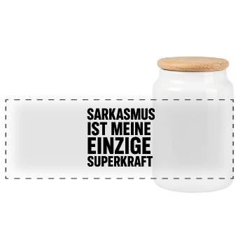 Sarkasmus ist meine Superkraft - Panorama Keksdose mit Holzdeckel - Weiß - Vorne
