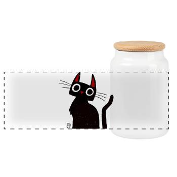 Silhouette du chat nocturne aux oreilles rouges - Boîte à biscuits avec couvercle en bois - blanc - Devant