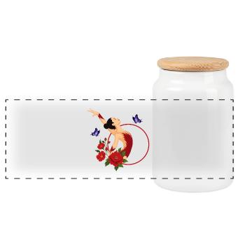 Dancing ballerina with a red circle - Panoramic Cookie Jar with Wooden Lid - white - Front