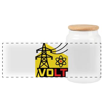 High Voltage Volt Logo - Panoramic Cookie Jar with Wooden Lid - white - Front