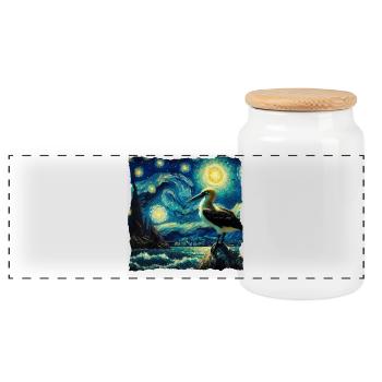 Nazca Booby Starry Night - Panoramic Cookie Jar with Wooden Lid - white - Front