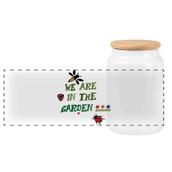 We are in the garden - Panoramic Cookie Jar with Wooden Lid - white - Front