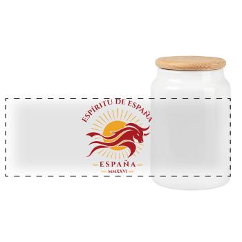 Spain Spirit Sunhorse Emblem - Panoramic Cookie Jar with Wooden Lid - white - Front