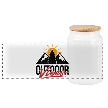Outdoor Vibes Mountain Tree Sunrise - Panoramic Cookie Jar with Wooden Lid - white - Front
