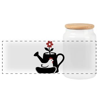 Watering Can Chicken Nest Graphic - Panoramic Cookie Jar with Wooden Lid - white - Front